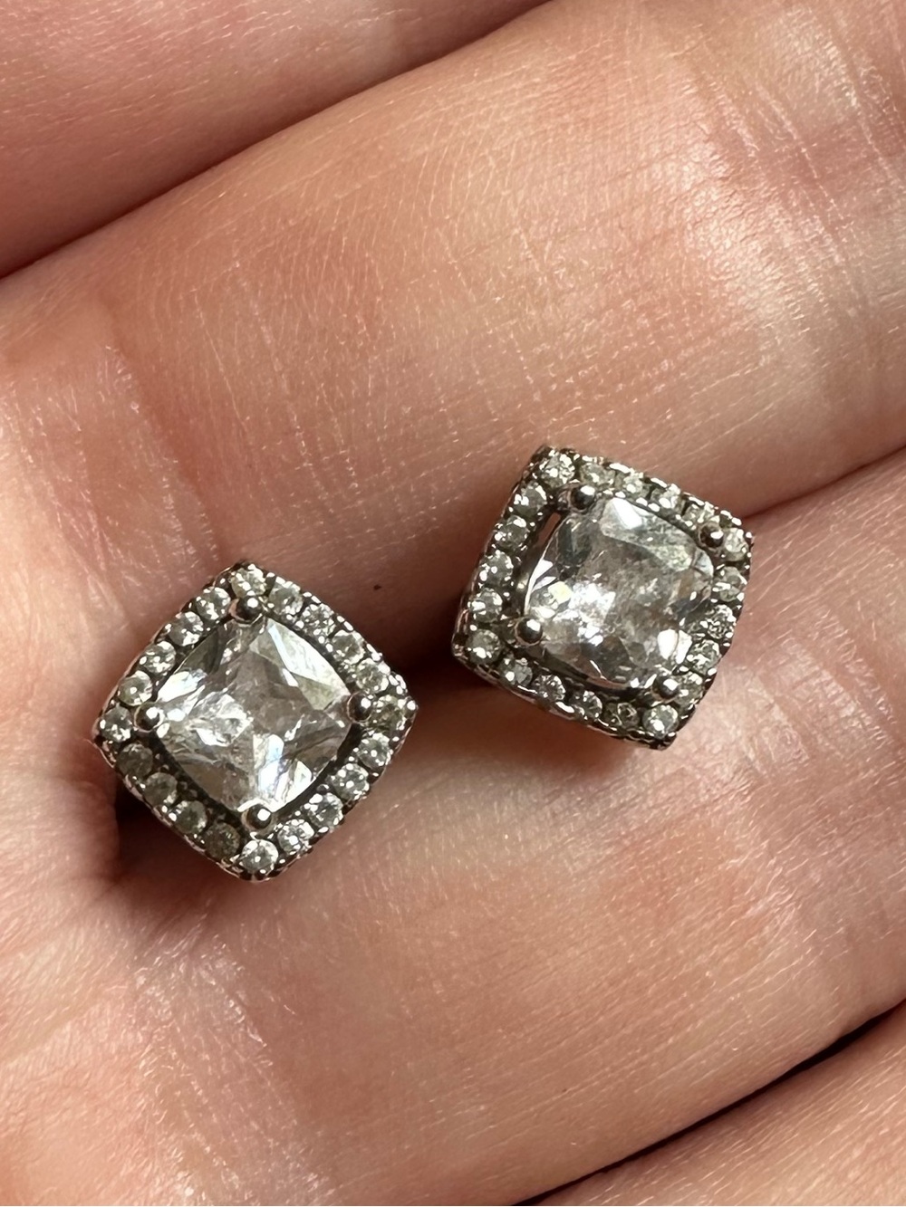 Sterling Cushion Cut Crystal Square Studs